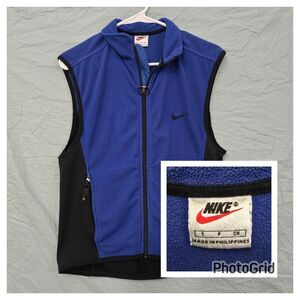 Vintage Nike Vest Mens Small Blue Therma Fit Fleece Full Zip 90s Y2K Red Check